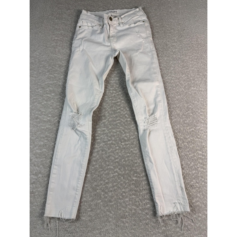 FRAME Jeans Womens 27 White Le Skinny de Jeanne Crop Distressed Raw Hem USA